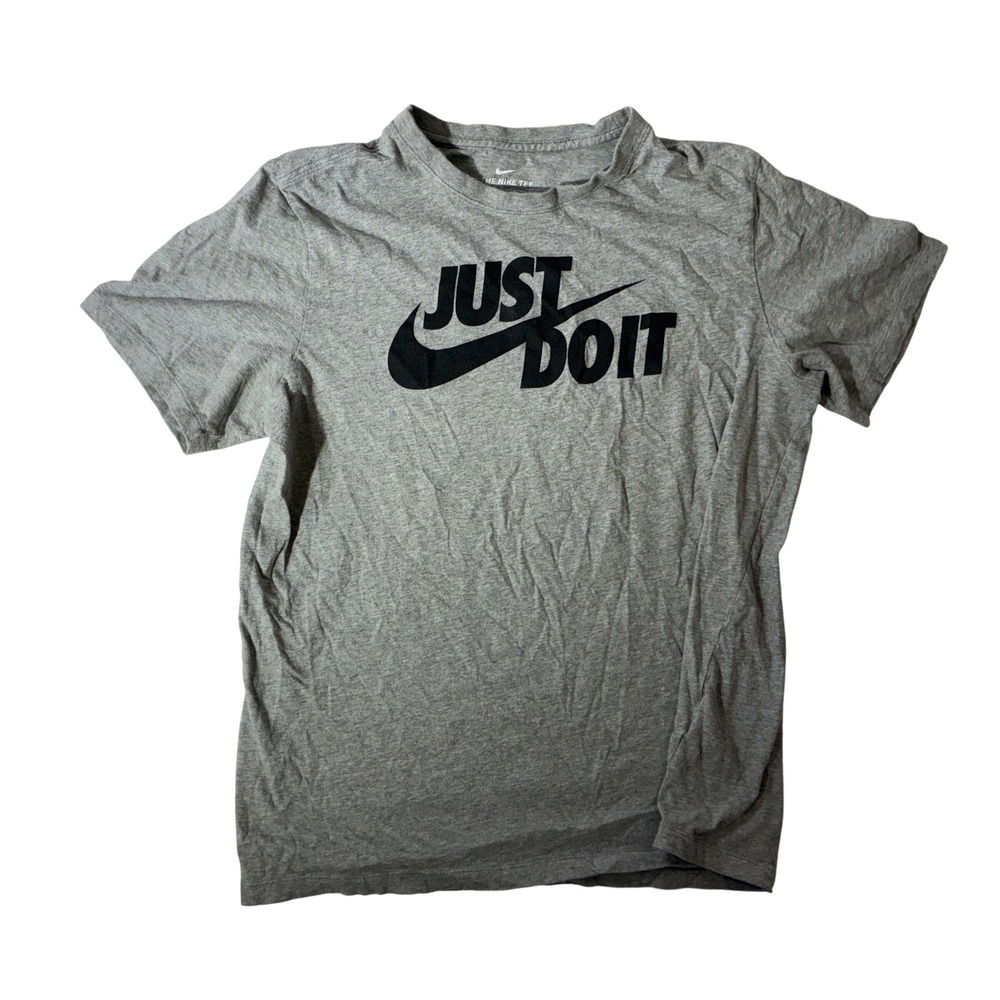 Nike Mens Just Do It Graphic T-Shirt Heather Grey Black Swoosh Large L